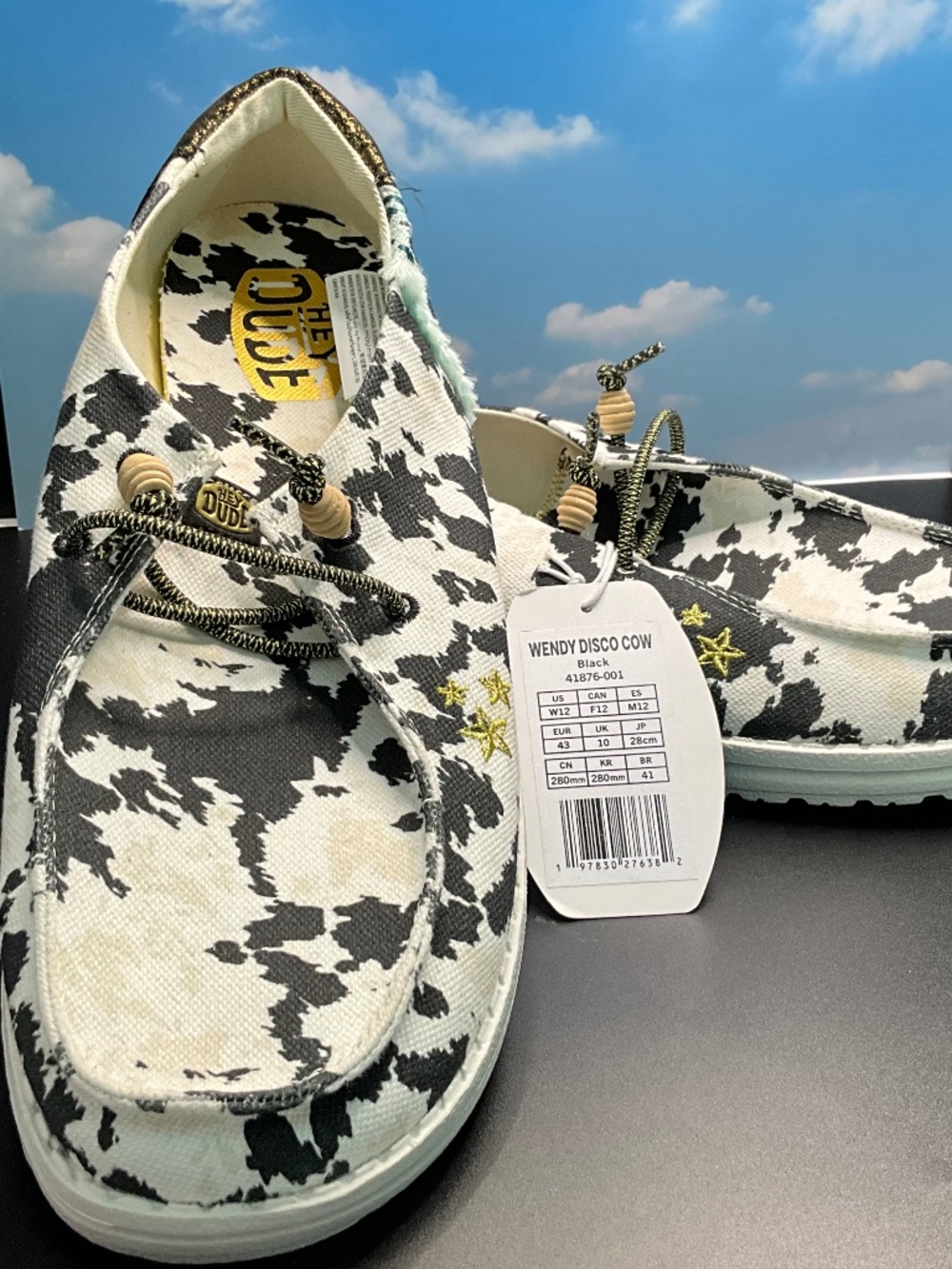 Hey Dude, Wendy Disco Cow Black. US Women’s 12/Men’s 10.5/EUR 43. New With Tags,